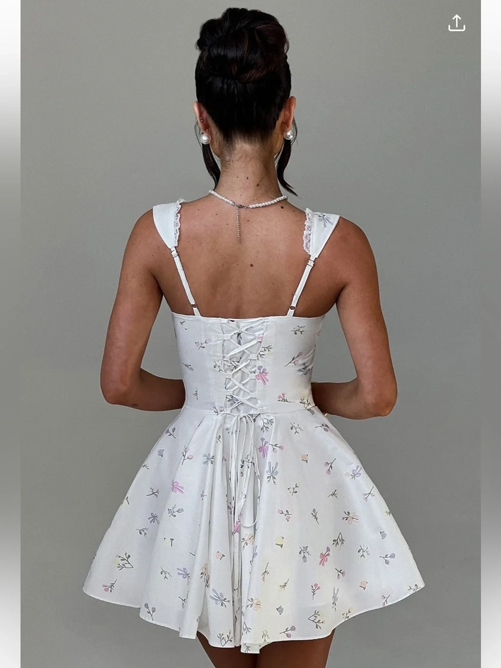 White Floral Lace-Trim Mini Dress - Picture 2 of 5